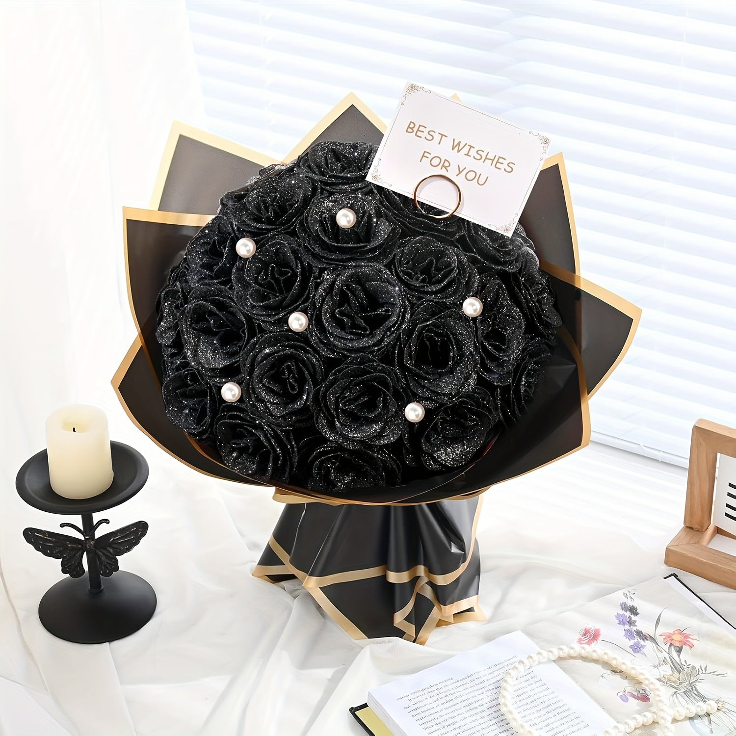 [Luxurious Eternal Rose] 24/36pcs Luxurious Eternal Rose Bouquet with Pearl Accents - Artificial Roses in Red, Blue/Purple for Weddings, Anniversaries, Holiday Decor, and Special Occasions