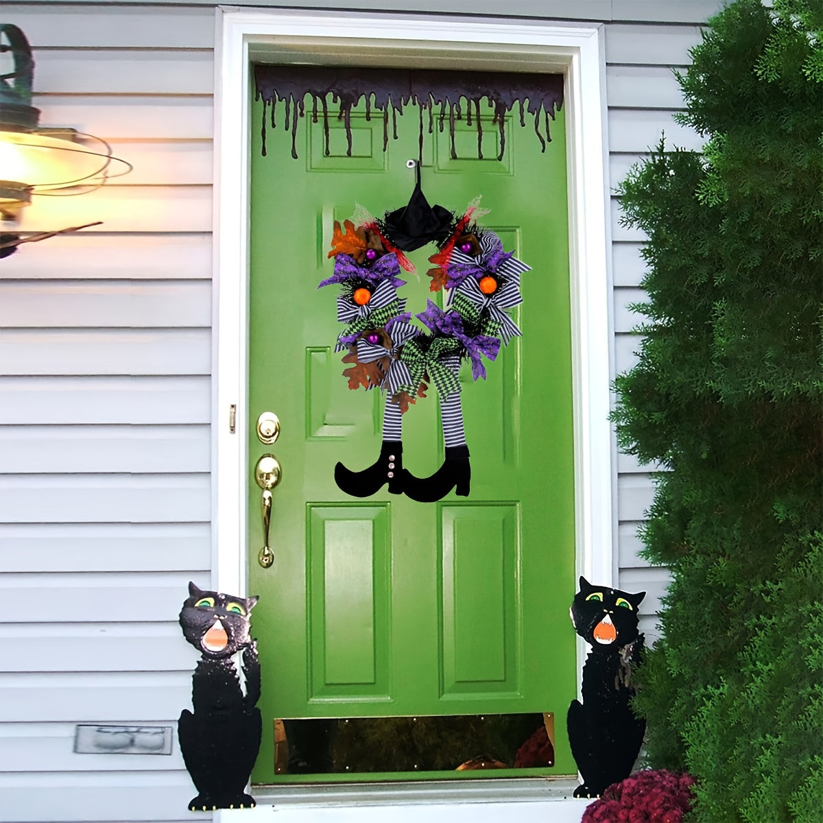 Halloween Wreath, Halloween Witch Decorations, Halloween Door Decor Garden Hanging Witch Garland Pendant with Witch Hat Legs for Front Door, Witch Wreath