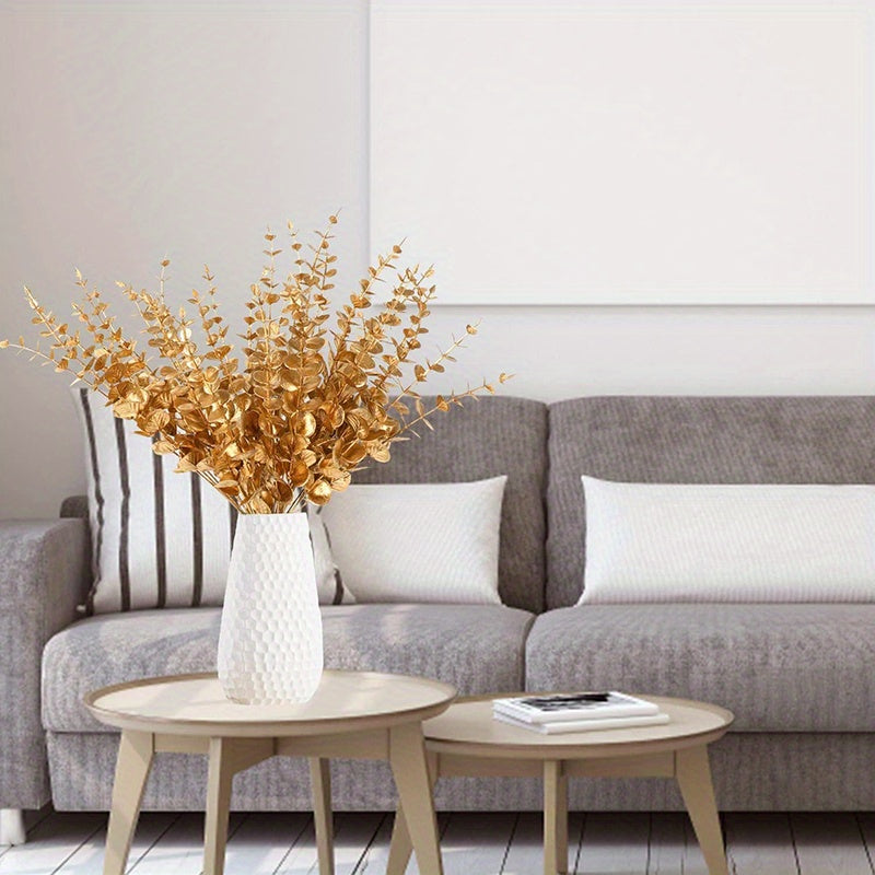 Eucalyptus Stems Artificial Eucalyptus Leaves Decor Eucalyptus Branches Fake Eucalyptus with Fake Leaves 15.35 inch Faux Eucalyptus Stem for Vase Wedding Bouquet Home (Silvery, Golden)