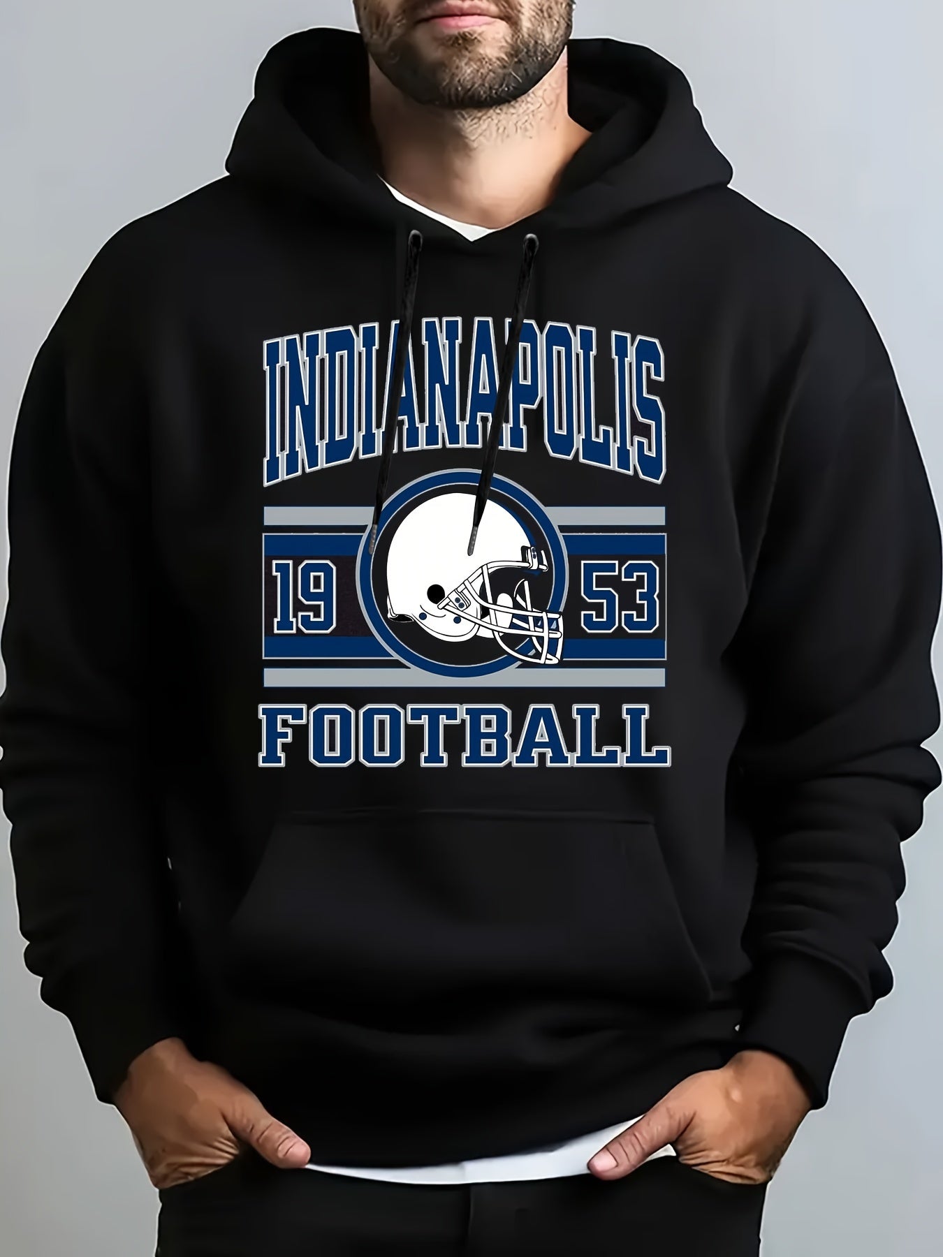 [280g Breathable Graphic Hoodie] Indianapolis Football Graphic Hoodie Soft Pullover Breathable Knit Fabric With Slight Stretch, Regular Fit, Casual Style, Hooded Sweatshirt 280g