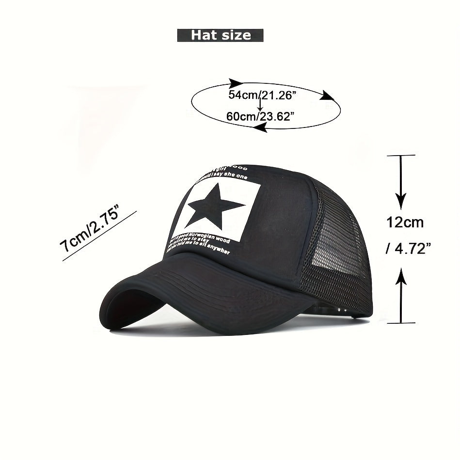 OKOIUM Breathable Mesh Trucker Cap with Star Patch - Adjustable Baseball Hat in Black, Yellow, Red, Blue, and White - Lightweight Sun Protection for Outdoor Sports, Golf, Fishing, and Casual Wear