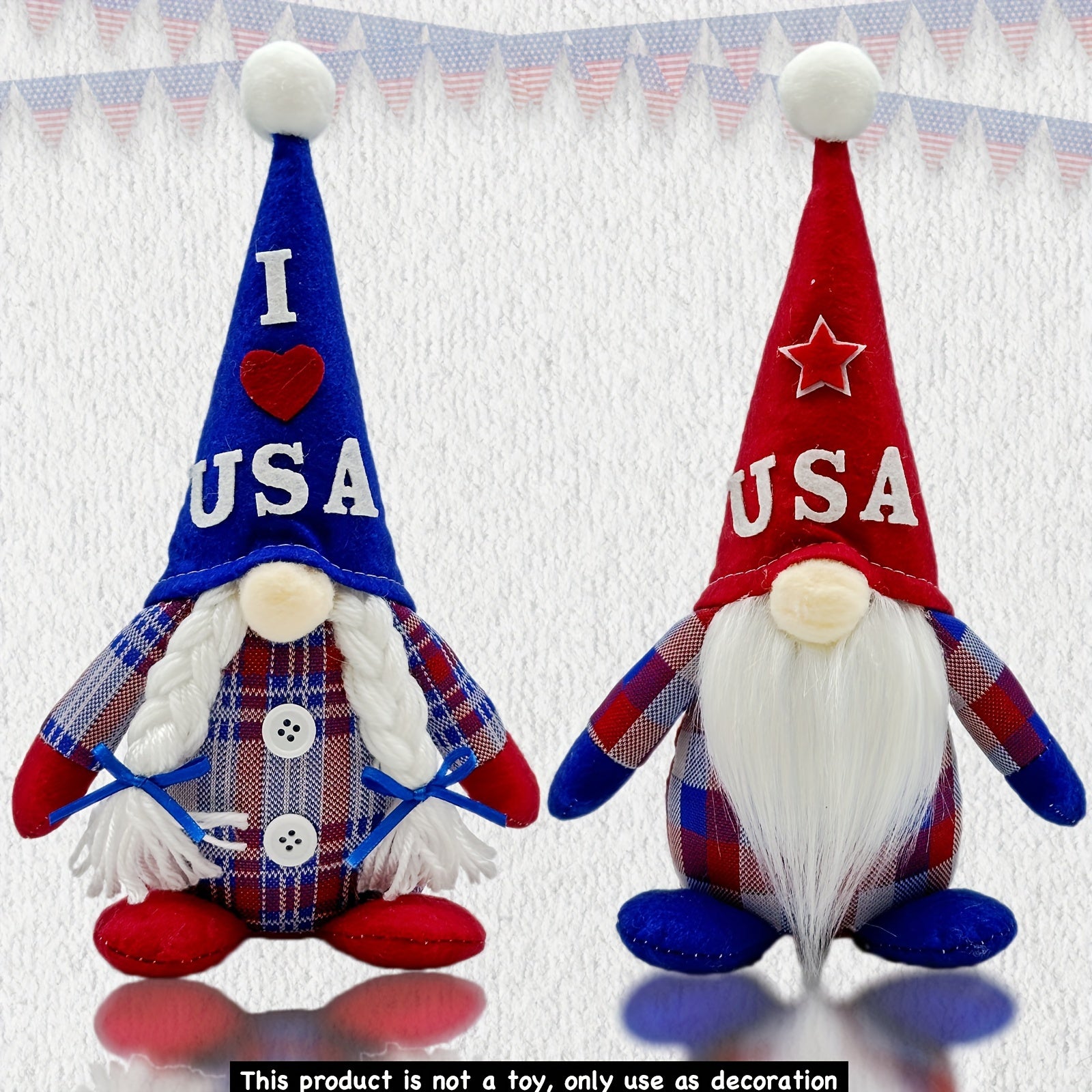 4th Of July Patriotic Gnome Figurine - Striped Star Rudolph, Mini Tabletop Decor, Perfect for American Independence Day, Memorial Day, National Day & Labor Day, Holiday Home Decorations, Collectible Decorative Piece, Suitable