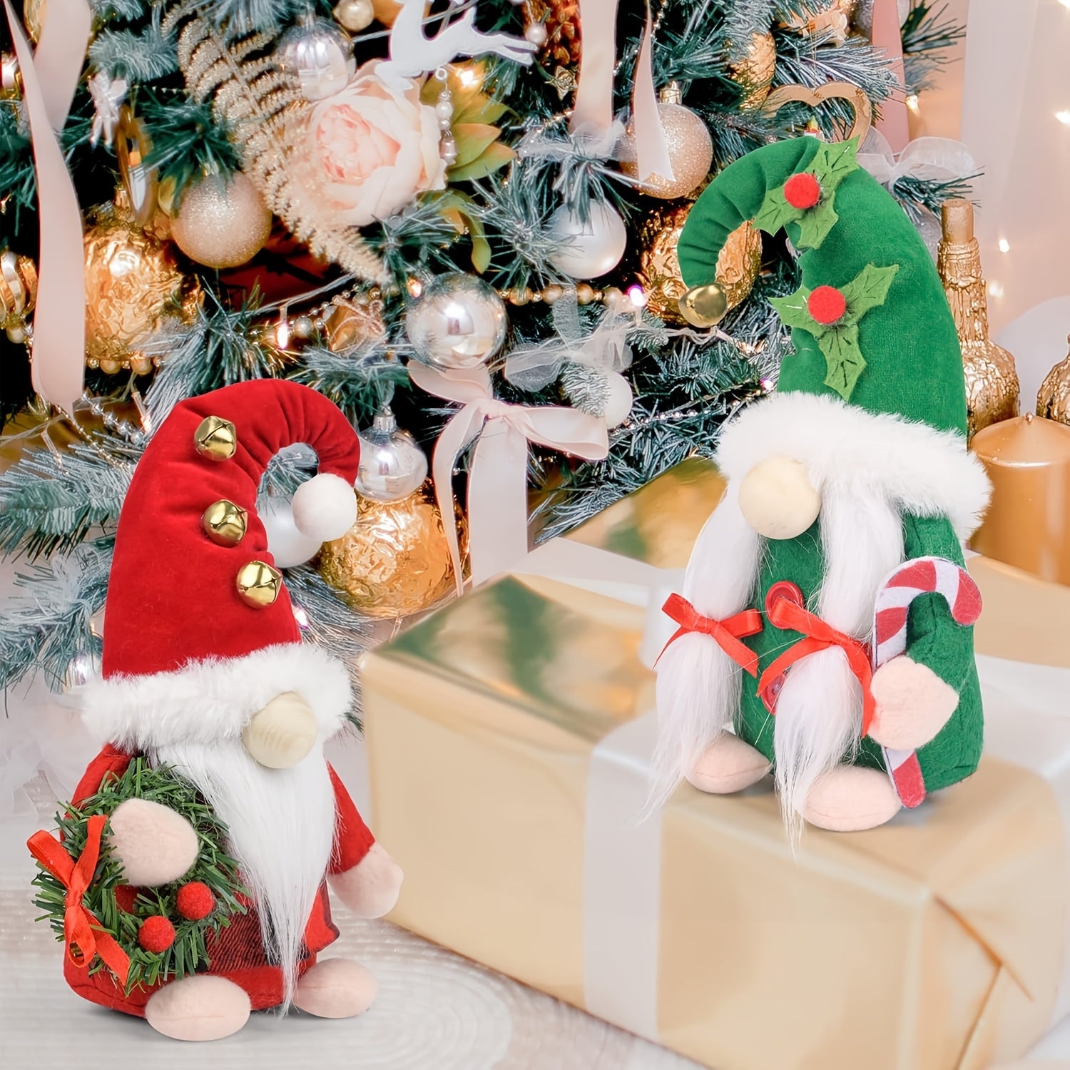 Handmade Glam Christmas Gnomes Plush Figurines, Polyester Scandinavian Elf Decorations, No Electricity Needed, for Festive Home Decor