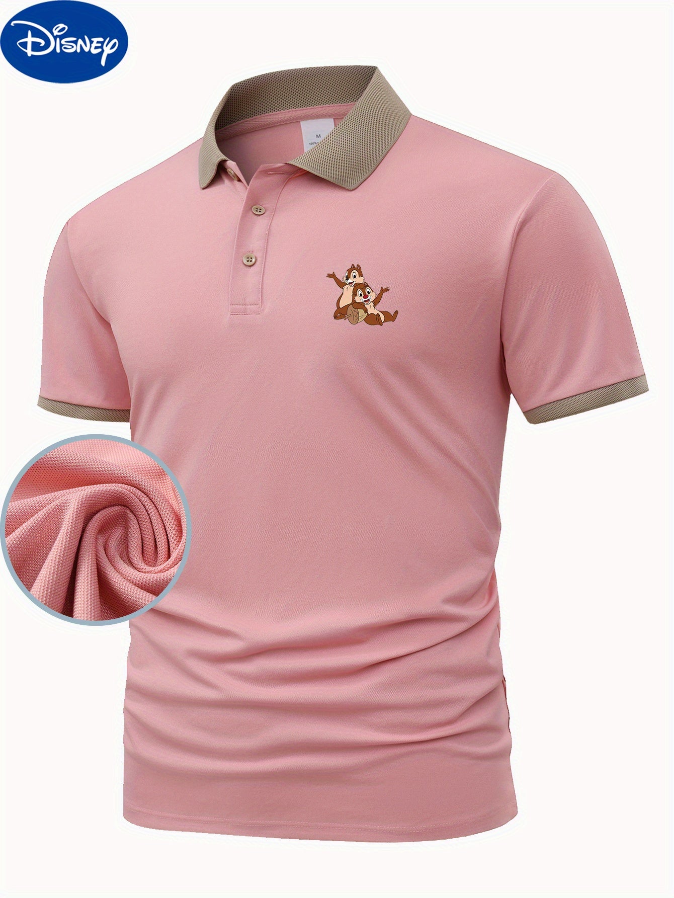 Disney Chitty Chitty Cartoon Image Printed Lapel Short Sleeve Shirt, Business Fashion Lightweight Polyester Breathable and Quick Drying Men's Shirt Golf Shirt Summer Fashion Casual Wear Suitable for Outdoor Sports Golf Course