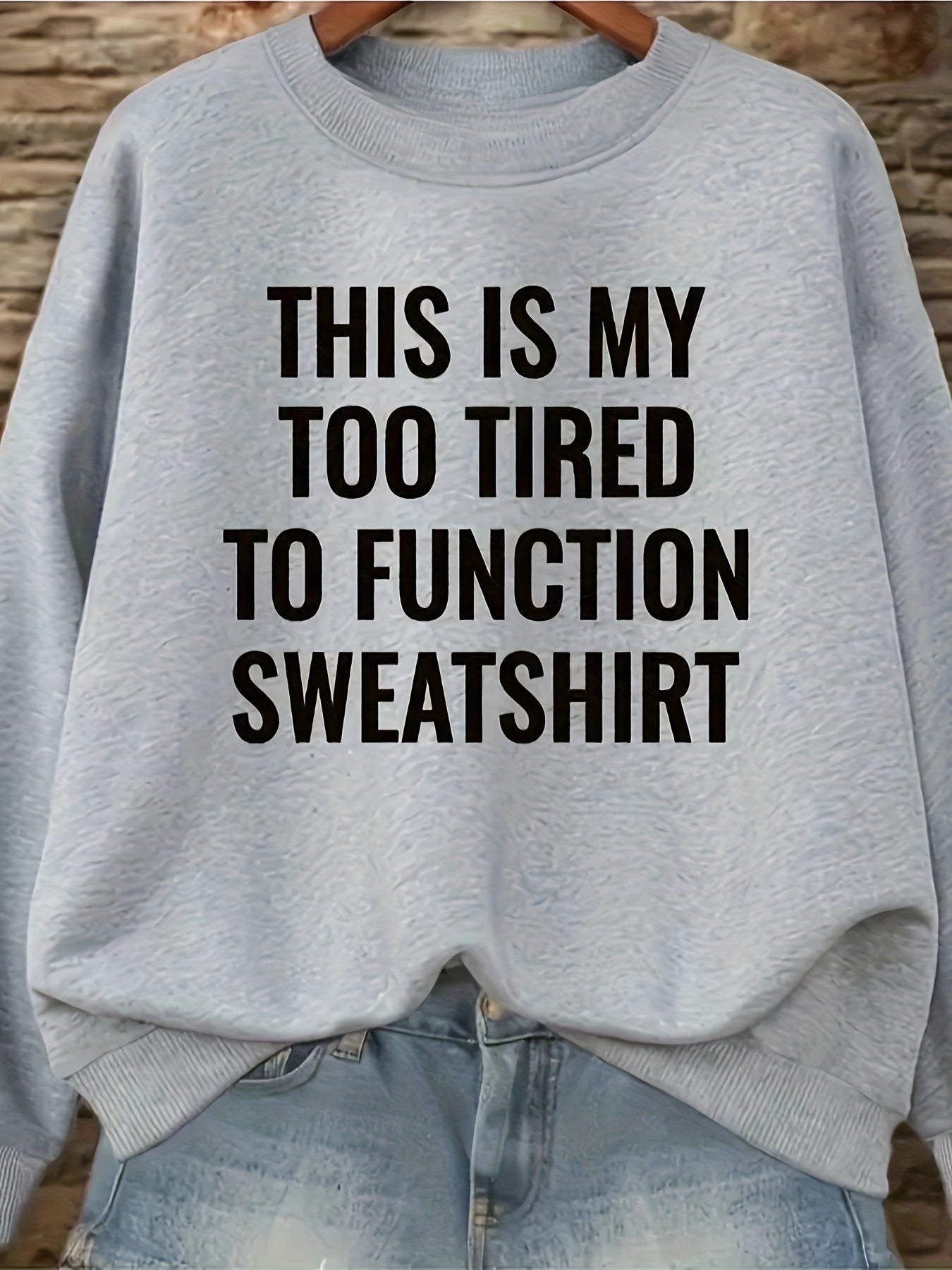 Women'S Casual Crew Neck Fashion Sweatshirt Slogan Letters Sweater, Long Sleeve Pullover for Autumn/ Winter, Knit Grey Sweatshirt