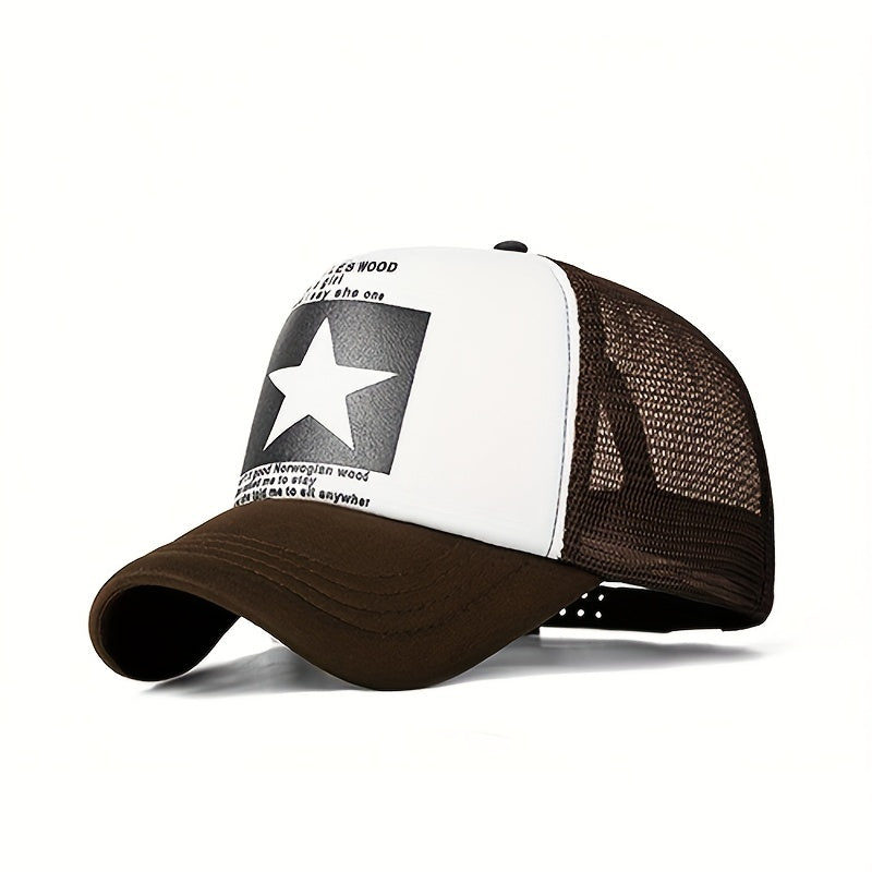 Lightweight Breathable Mesh Unisex Trucker Hat - Pentagram Print Baseball Cap - Casual Sports Dad Hats For Women & Men