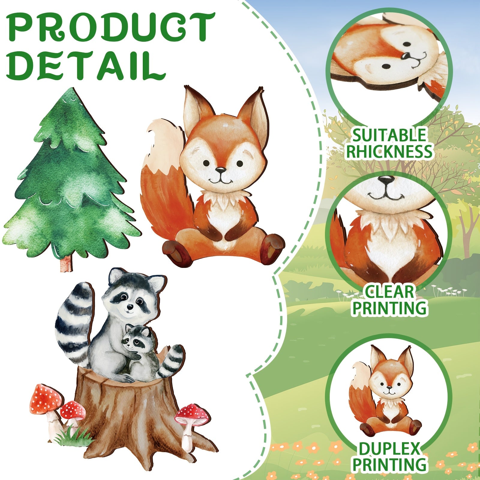Wooden Animal Cutout Shapes Forest Painted Woodland Decorations Animals Wood Table Centerpieces Woodland Creature Decor for Craft Party Supplies Birthday Favors Cake Decor