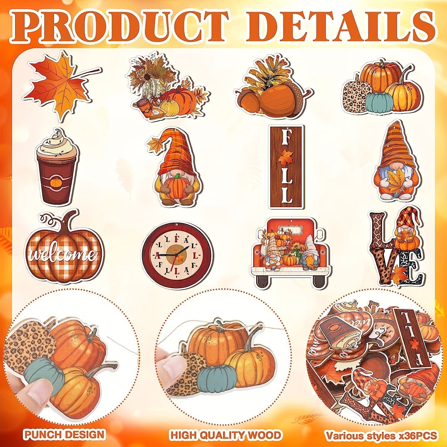 Autumn Thanksgiving Gnome Wooden Hanging Decorations Pumpkin Leaf Flower Autumn Tree Decorations