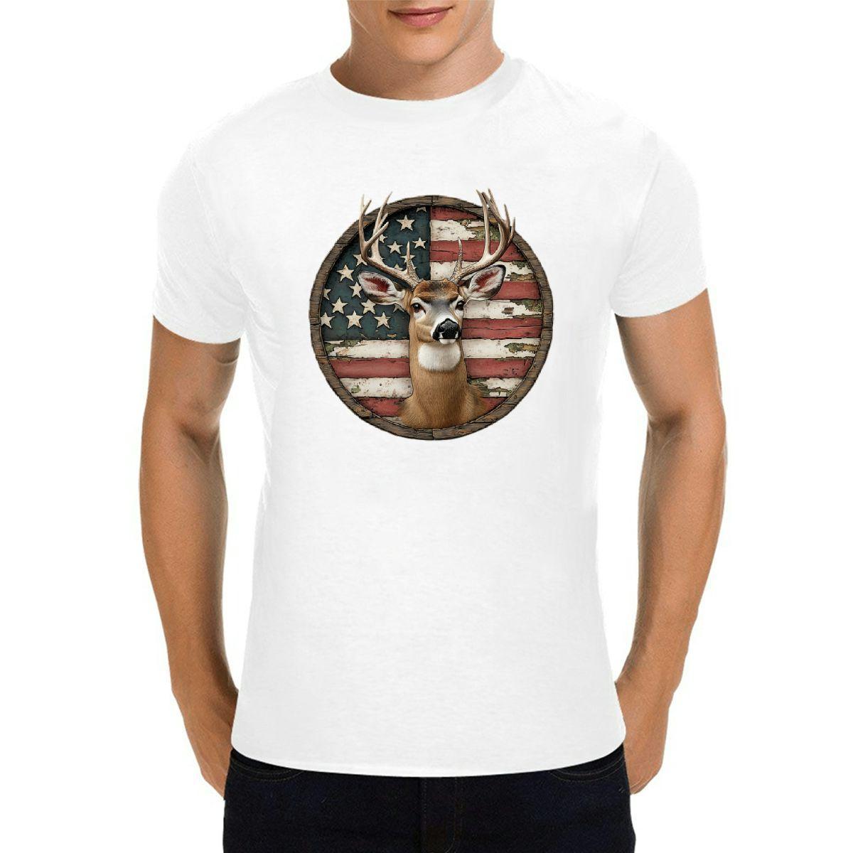 1pc Patriotic Deer Graphic T-Shirt, Polyester, Casual Crew Neck, Short Sleeve, Sports & Daily Wear, Machine Washable - Ideal for Valentine's, Christmas & Easter Gifts
