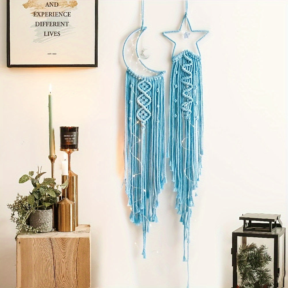 Set of 2pcs Hand-Woven XINGX and Moon Dream Catch Wall Hanging, Bohemian Home Decorative Wall Hangings Decoration, Suitable for Home Wedding Living Room Bedroom Holiday Gift Decorative Wall Hangings without Lights, Suitable f