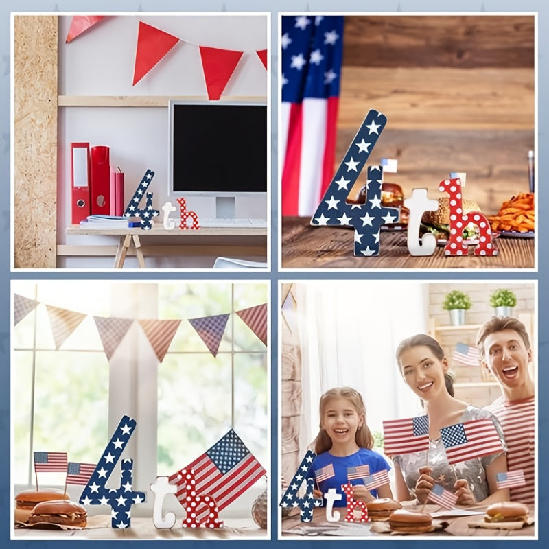 [Patriotic Wooden Letters] Red White & Blue Patriotic Wooden Letters | Star-Spangled Table Decor for 4th of July, Memorial Day, Independence Day, Graduation, Freedom Day | Durable Battery-Free Tiered Tray Signs