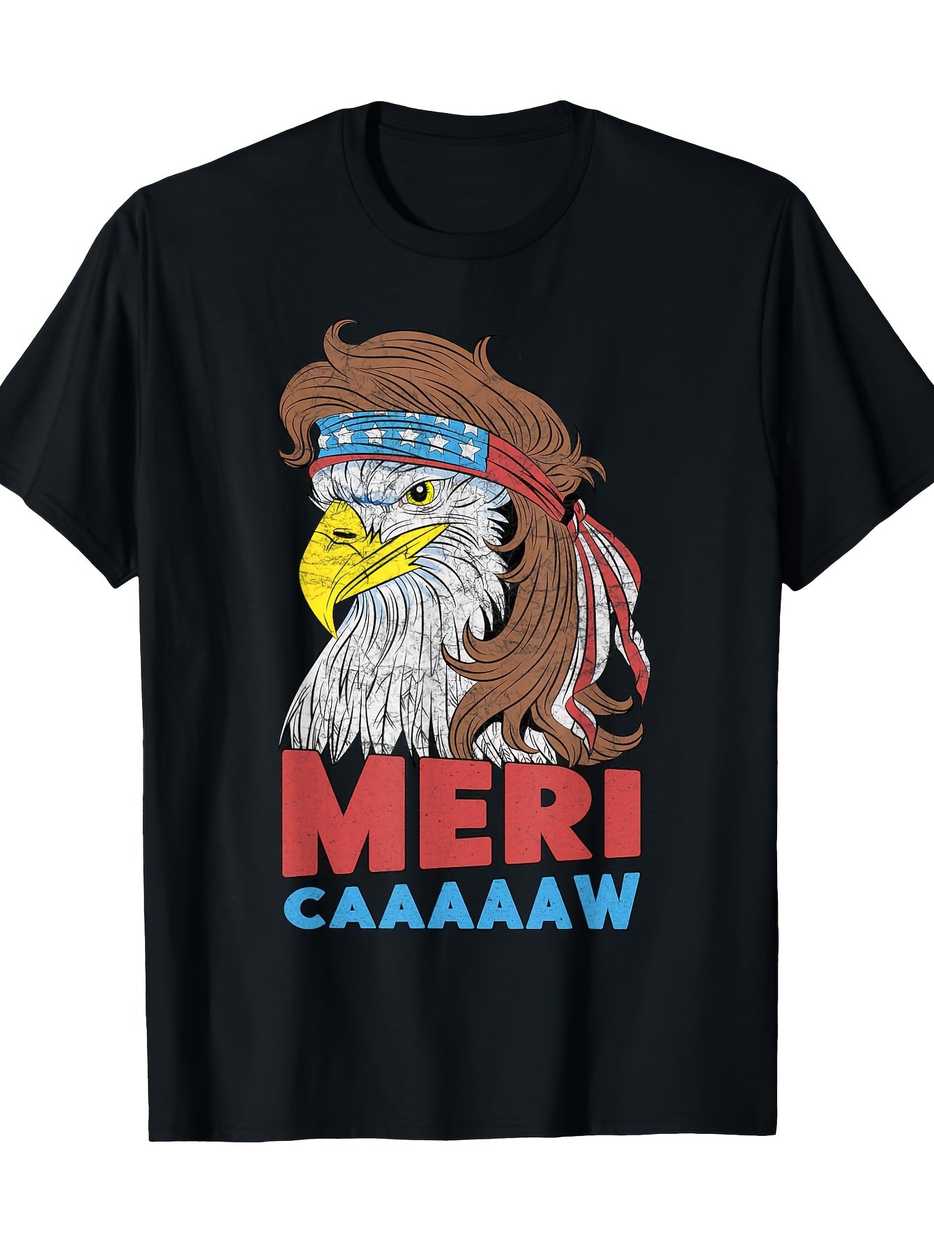 Patriotic Eagle Mullet 4th of July T-Shirt - Men's American Flag Graphic Tee, Cotton Blend, Casual Round Neck, Short Sleeve, Black with 