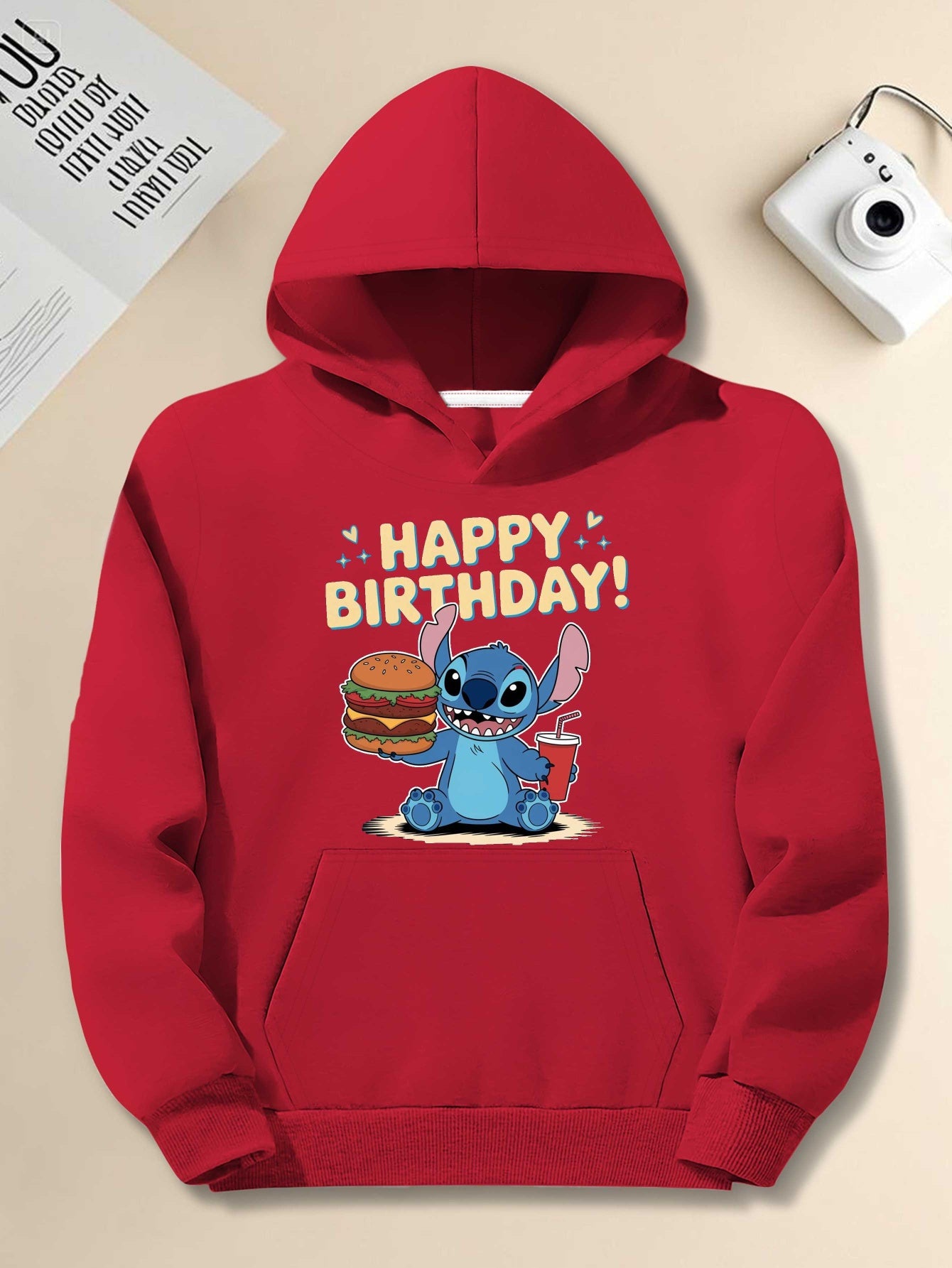 Disney Stitch Birthday Burger Retro Style men'S casual hoodies