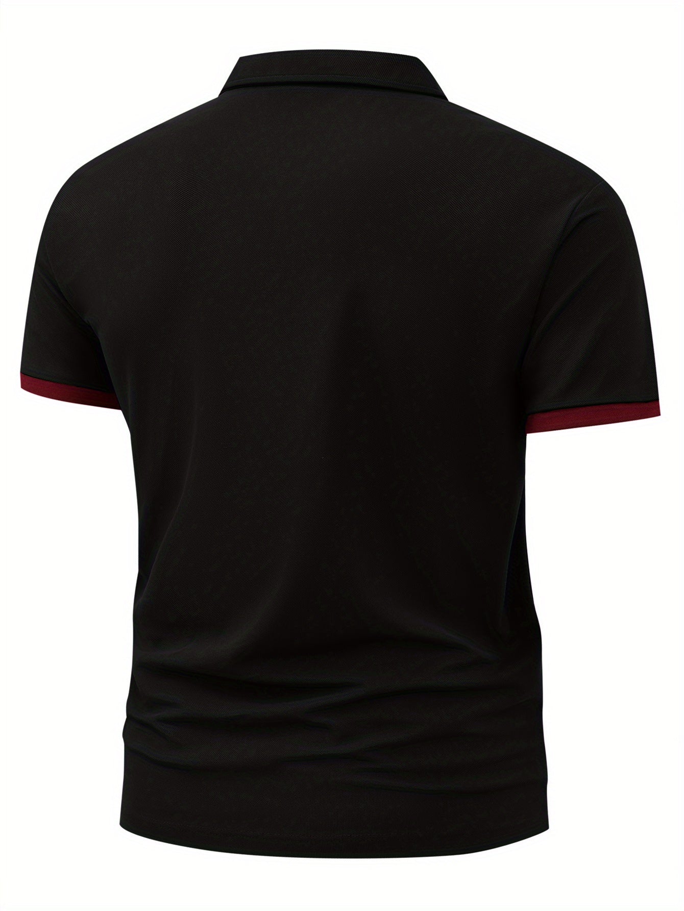 Men's 230g Lightweight Shirt - Summer Casual Short Sleeve Golf Top with Geometric Star Pattern, Contrast Red & White Trim, Breathable Regular Fit for Sports & Outdoor Activities, Golf Shirt, Active Lifestyle, Modern Design, D
