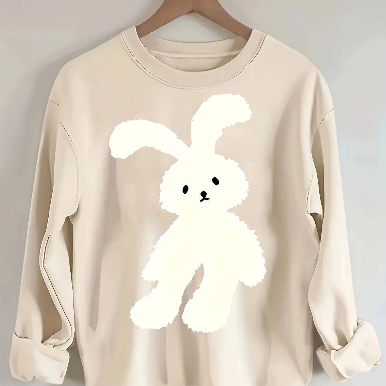 Bunny Cartoon Print Women'S Comfortable Crew Neck Sweatshirt