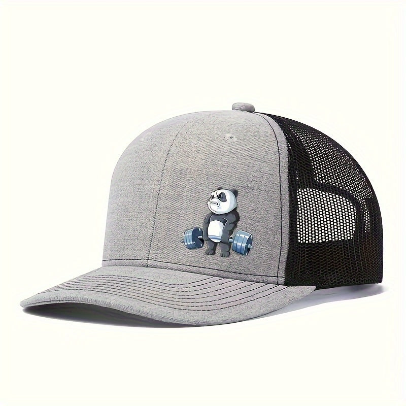 Panda-Themed Breathable Polyester Cap, Adjustable Snapback, Hand Washable, Ideal for Weightlifting & Outdoor Activities