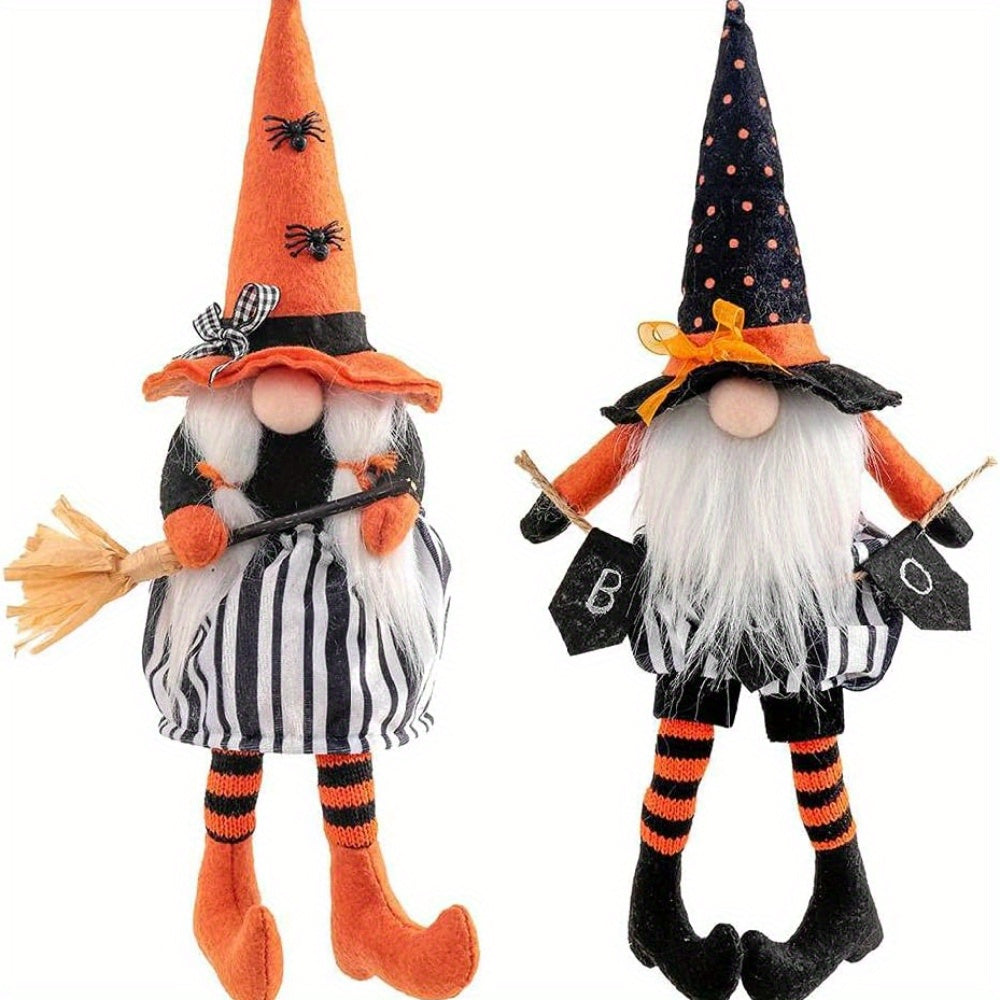 Fast Arrival 2PCS Halloween Orange Pumpkin Gnome Scandinavian Tomte Swedish Gnomes Christmas Decoration Hanging Christmas Tree Gift Plush Handmade Home Farmhouse Kitchen Tiered Tray Decoration Halloween Gnome