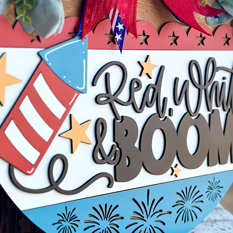 [Patriotic 3D Door Hanger] Patriotic 3D Door Hanger, Red White And Boom Front Door Decoration | American Style Home Decor, 3D Letter Door Sign, Patriotic Wreath, Farmhouse Outdoor Sign, Gift, Holiday Hanging Decoration