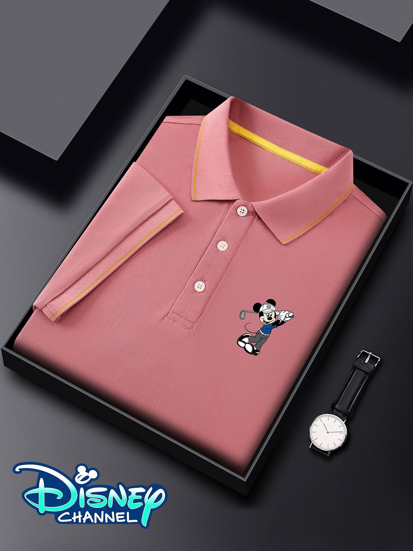 Disney Men's Shirt with Mickey Mouse Golf Print - Lightweight Quick-Dry Breathable Polyester, Casual Business Golf Shirt, Short Sleeve Summer Top, Machine Washable Gift for Husband & Friends