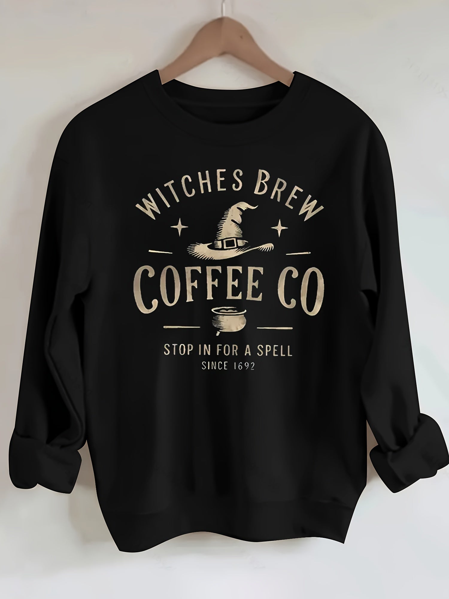 WITCHES BREW COFFEE CO Letterprinted Crew Neck Casual Long-sleeved Sweatshirt For Women