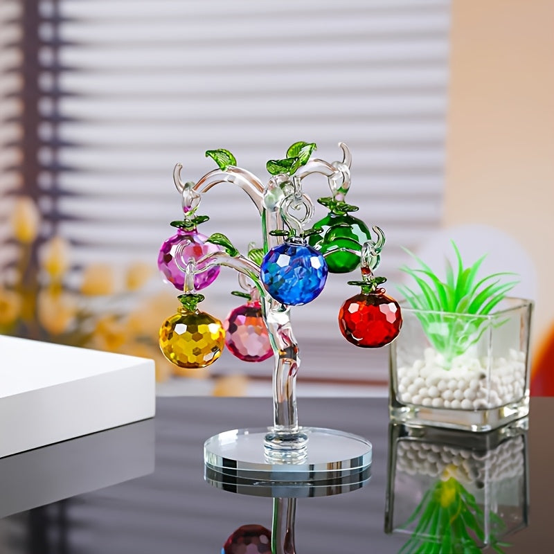 Crystal Glass Apple Tree Ornament - A Multi-colored Fruit Decorated Artificial Tree Ornament, Perfect for Holiday Gifts, Elegant Desktop Display, with A Transparent Base, An Elegant Desktop Decoration for Decorative Gifts, Be