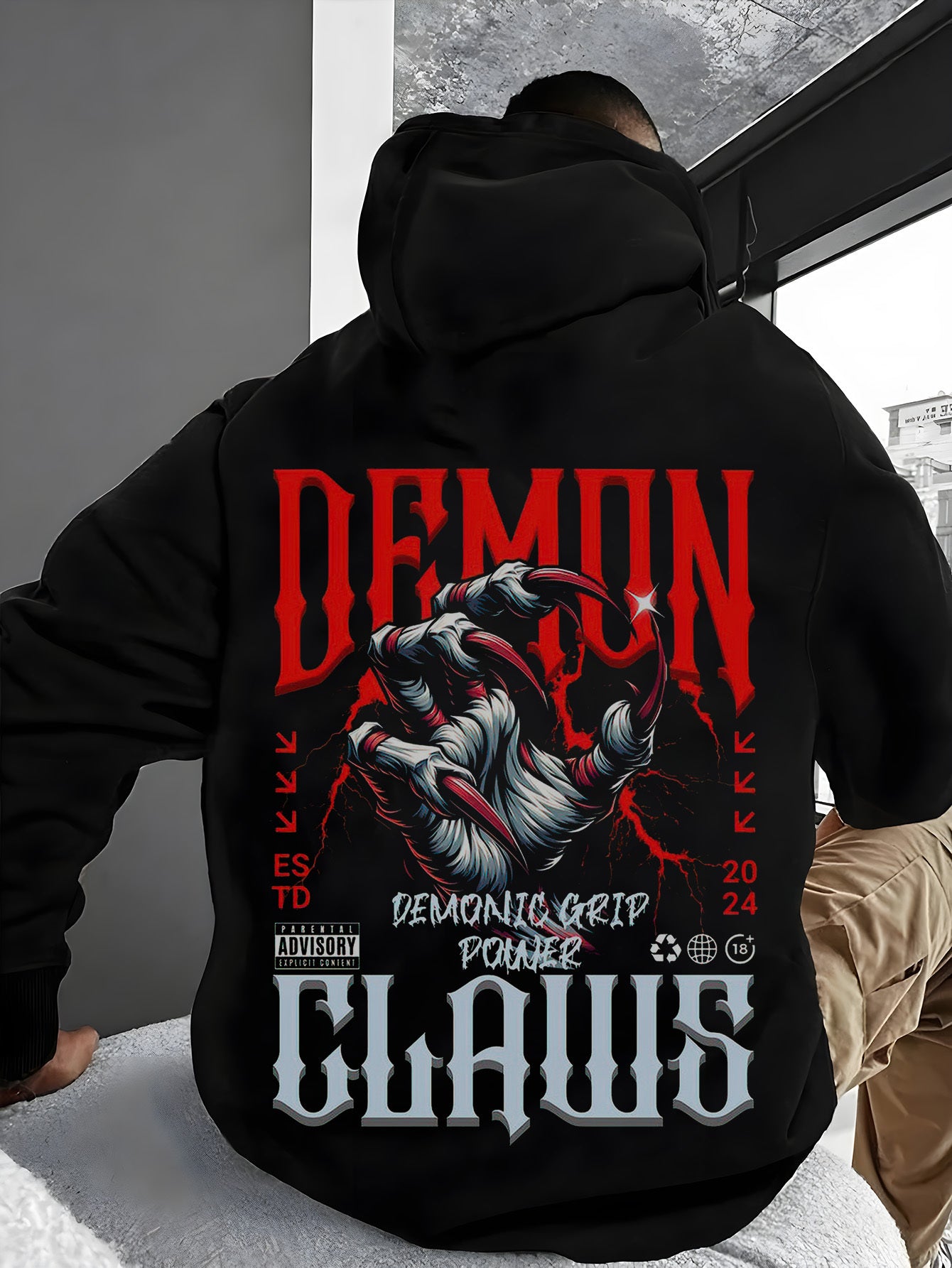Handsome Men'S Hoodie with a Cool And Intimidating Print, Featuring Red English Letters And Versatile Prints. The Hoodie Has Pocket Details for Easy Release And Storage, And The Fabric Is Soft And Comfortable, Making It The P