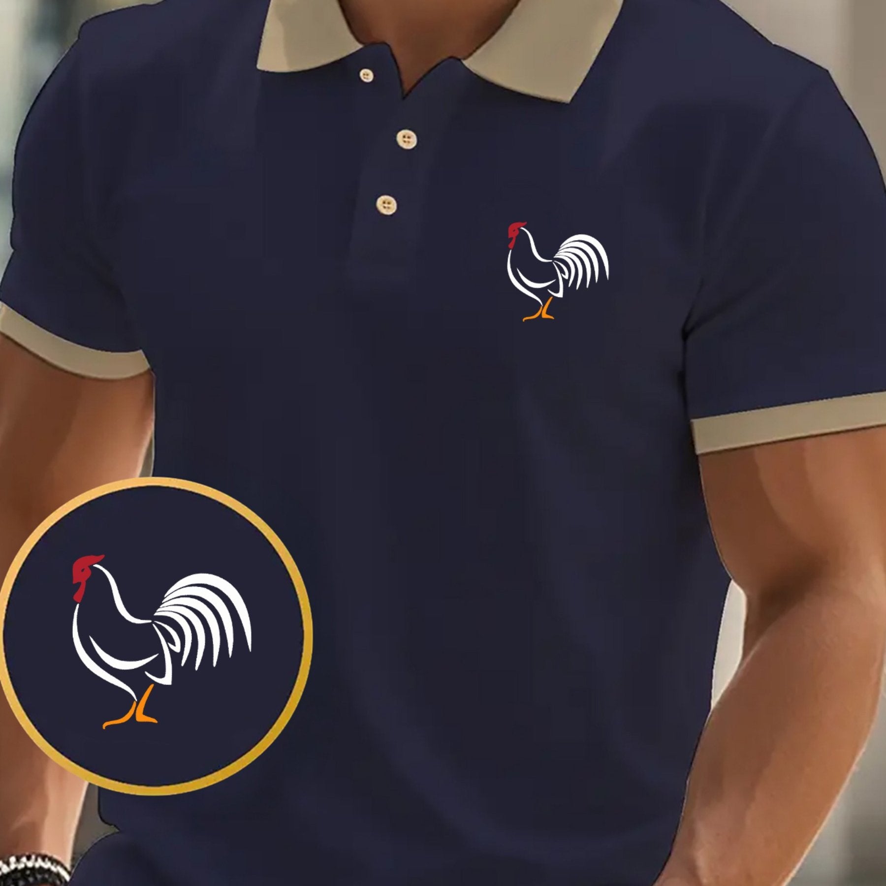 [Comfy Golf Shirt] Rooster Menswear Comfy Print Men's Short Sleeve Golf Shirt | Business Casual Top for Tennis Training
