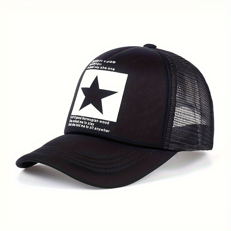 Lightweight Breathable Mesh Unisex Trucker Hat - Pentagram Print Baseball Cap - Casual Sports Dad Hats For Women & Men