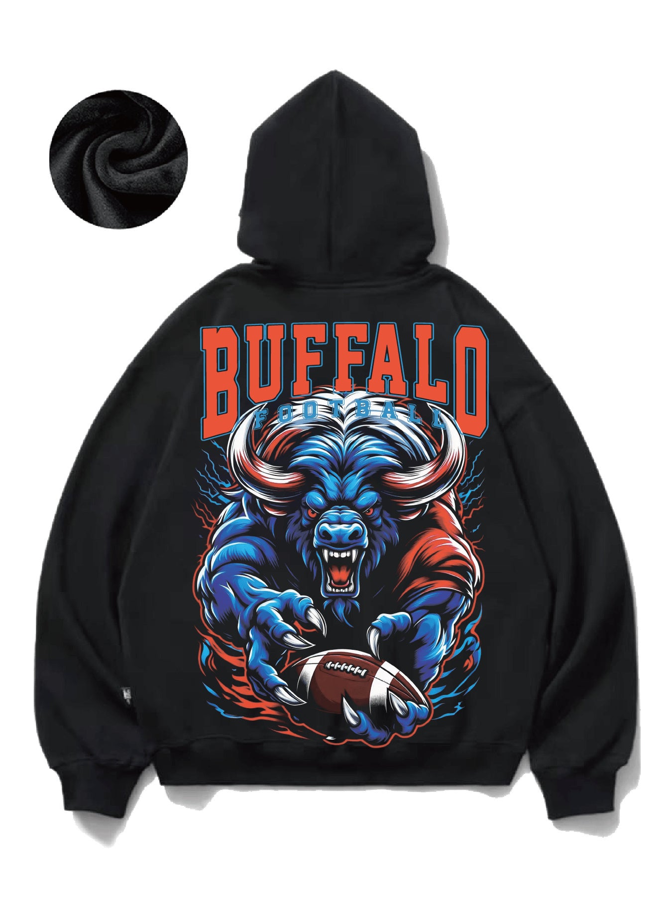 A Buffalo Football Pattern Hoodie-Casual Crew Neck Pullover, Geometric Pattern, Regular Version, Knitted Sports Sweater 340g