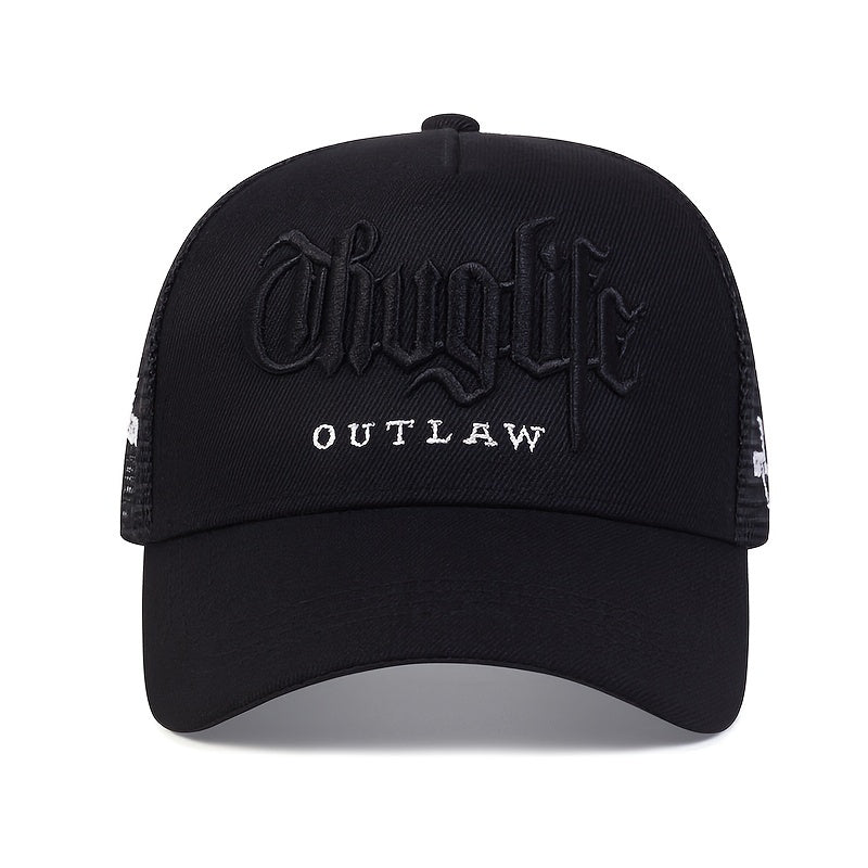 Cool Hippie Gothic Curved Brim Baseball Cap, 3D Embroidery Breathable Mesh Trucker Hat, Snapback Hat For Casual Leisure Outdoor Sports