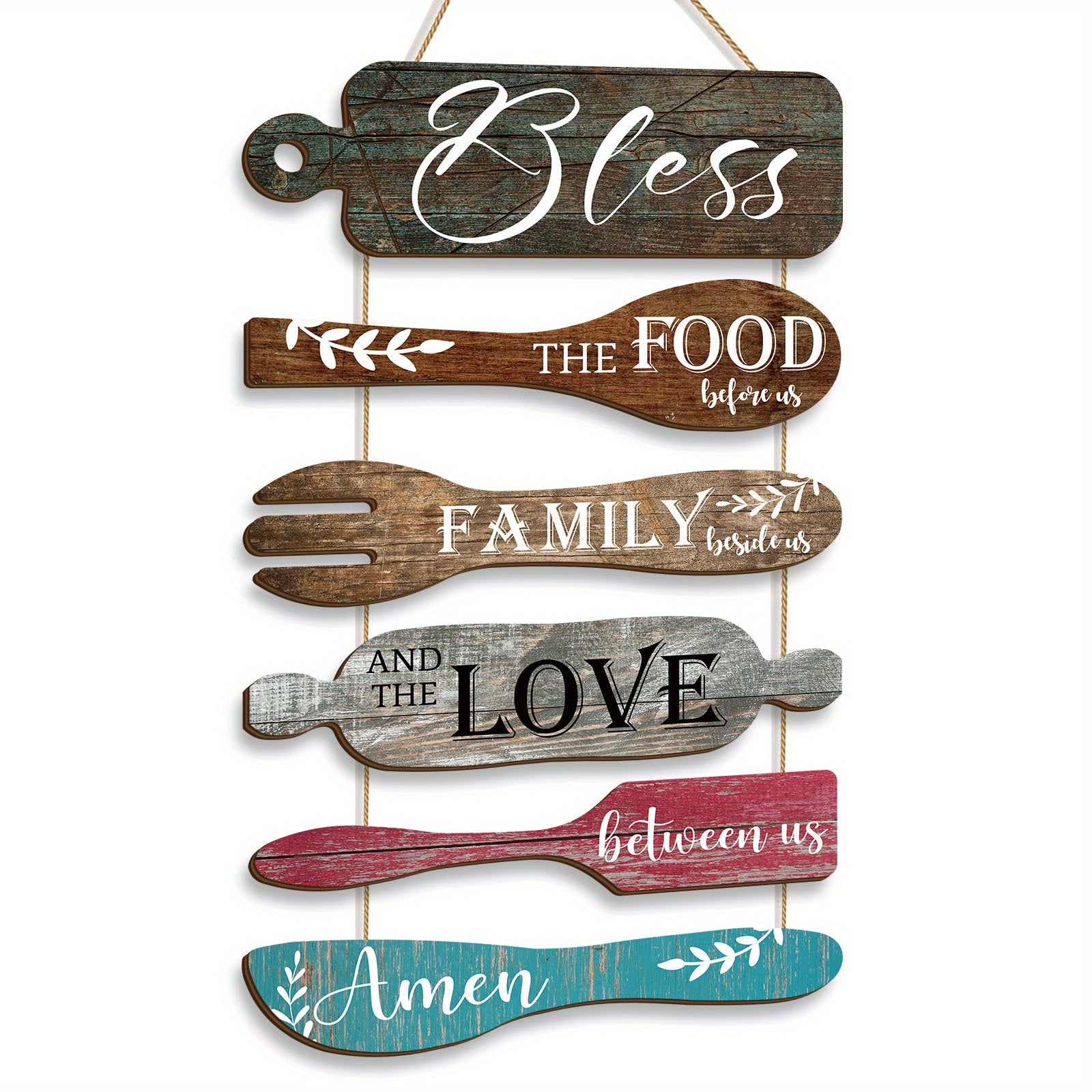 Bless The Food Before Us Sign Farmhouse Kitchen Wall Decor, Rustic Restaurant Wall Art Restaurant Decor, Distressed Vintage Art Wooden Rustic Retro Kitchen Hanging Wood Sign