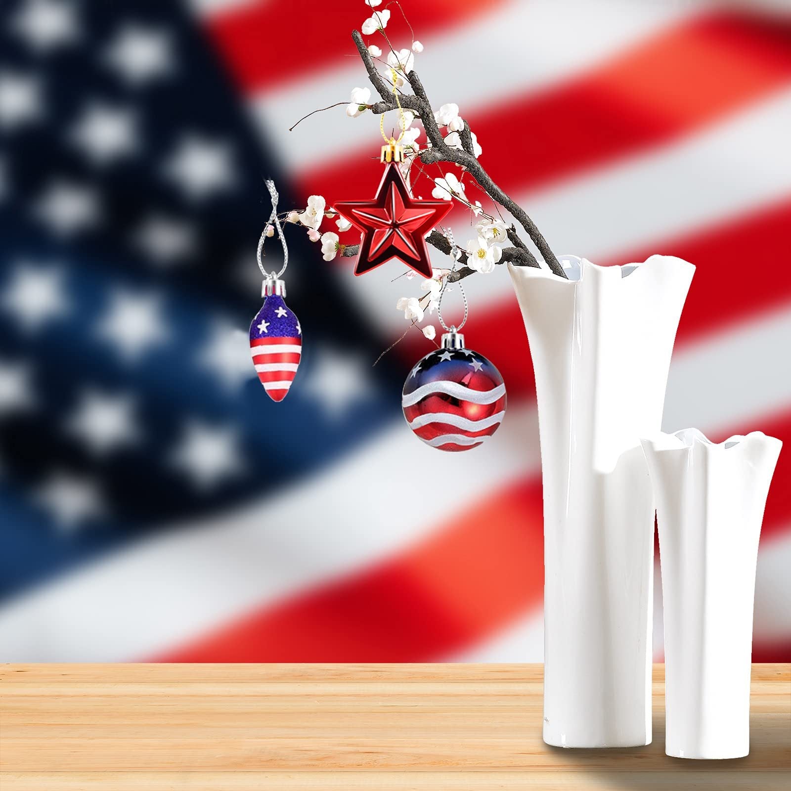 Independence Day Ornaments, Star Ball Bulb Shape Patriotic Hanging Decors for Home, Trees, Door, Closet