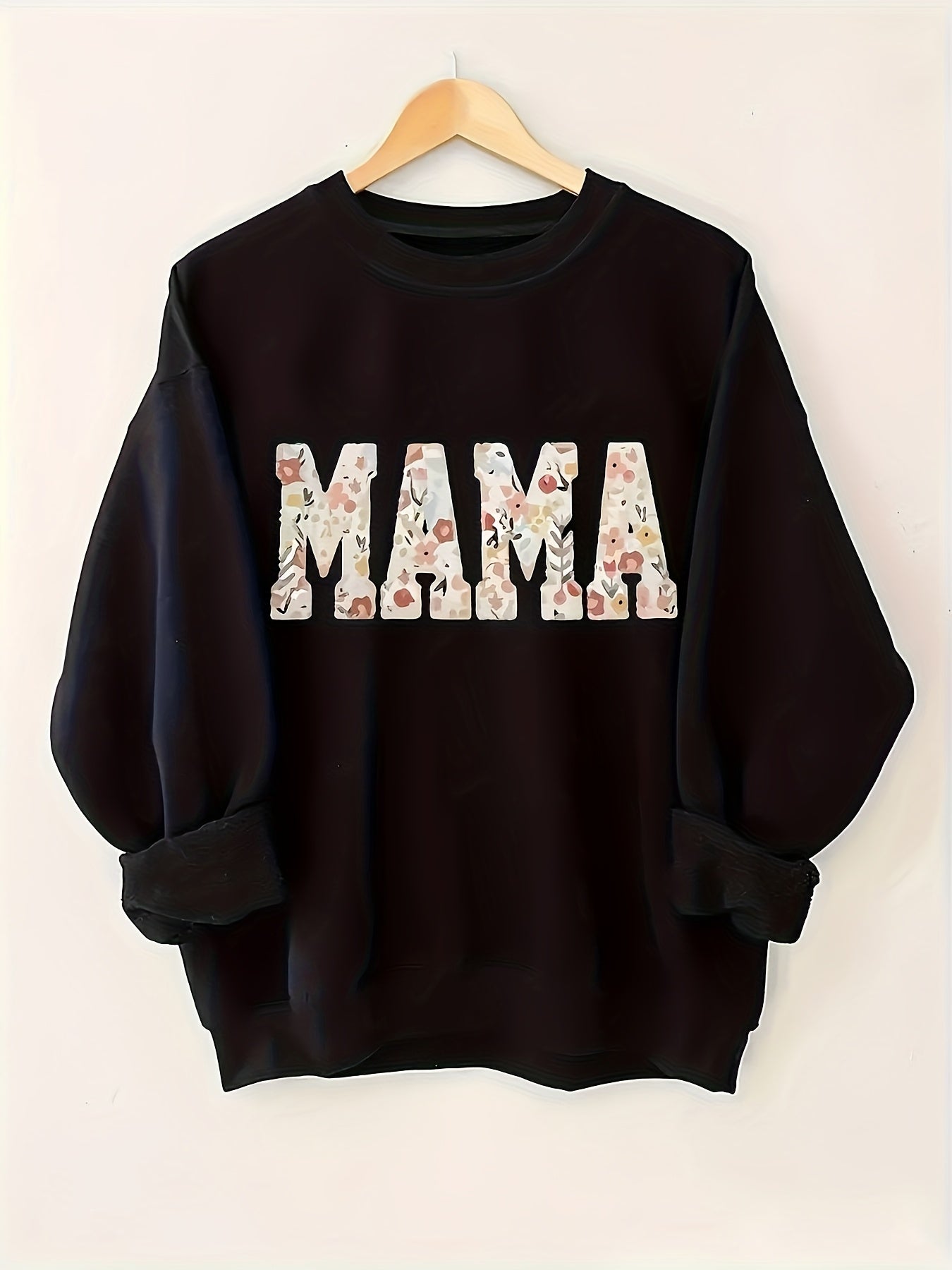 [Cozy Sweatshirt] Ultra-Soft Women's Cozy MAMA Floral Letter Print Pullover Sweatshirt | Machine Washable All-Season Comfort, Cute Sweatshirts, Comfortable Clothing, Playful Design, Durable Comfort