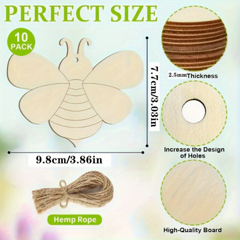 Wooden Bee Shaped Wooden Chips DIY Painting Graffiti Crafts Wooden Pendants Hanging Decorations for Festivals, Weddings, Parties, Home Decor