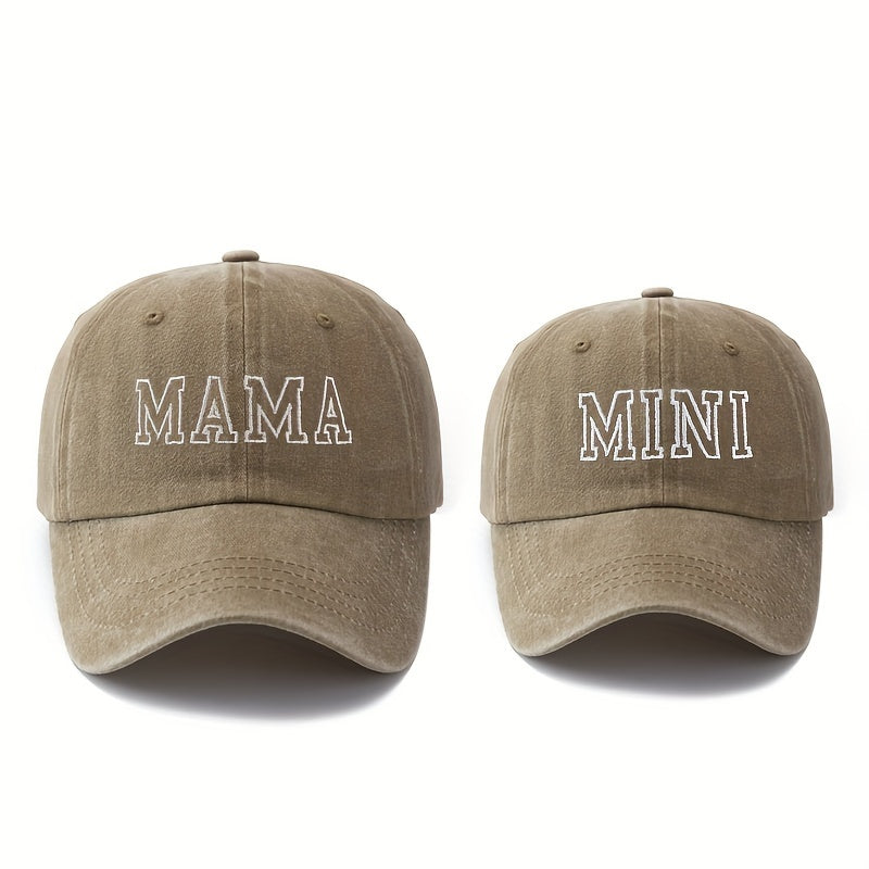 2pcs Stylish Baseball Caps Featuring High-Quality Embroidered Letters MAMA & MINI, Curved Brim Design, Perfect for Outdoor Family Trips, Camping, Sun Protection, And Lightweight Hip-Hop Style, Sold As a Set.