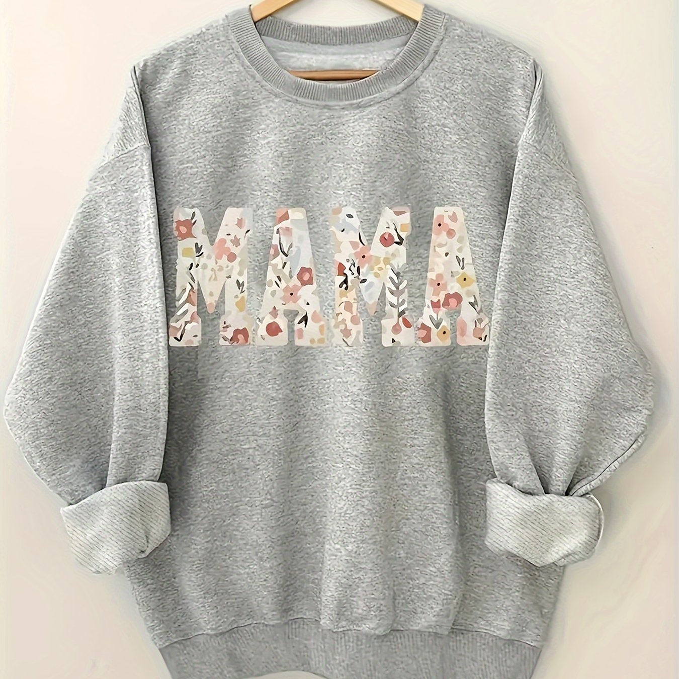 [Cozy Sweatshirt] Ultra-Soft Women's Cozy MAMA Floral Letter Print Pullover Sweatshirt | Machine Washable All-Season Comfort, Cute Sweatshirts, Comfortable Clothing, Playful Design, Durable Comfort