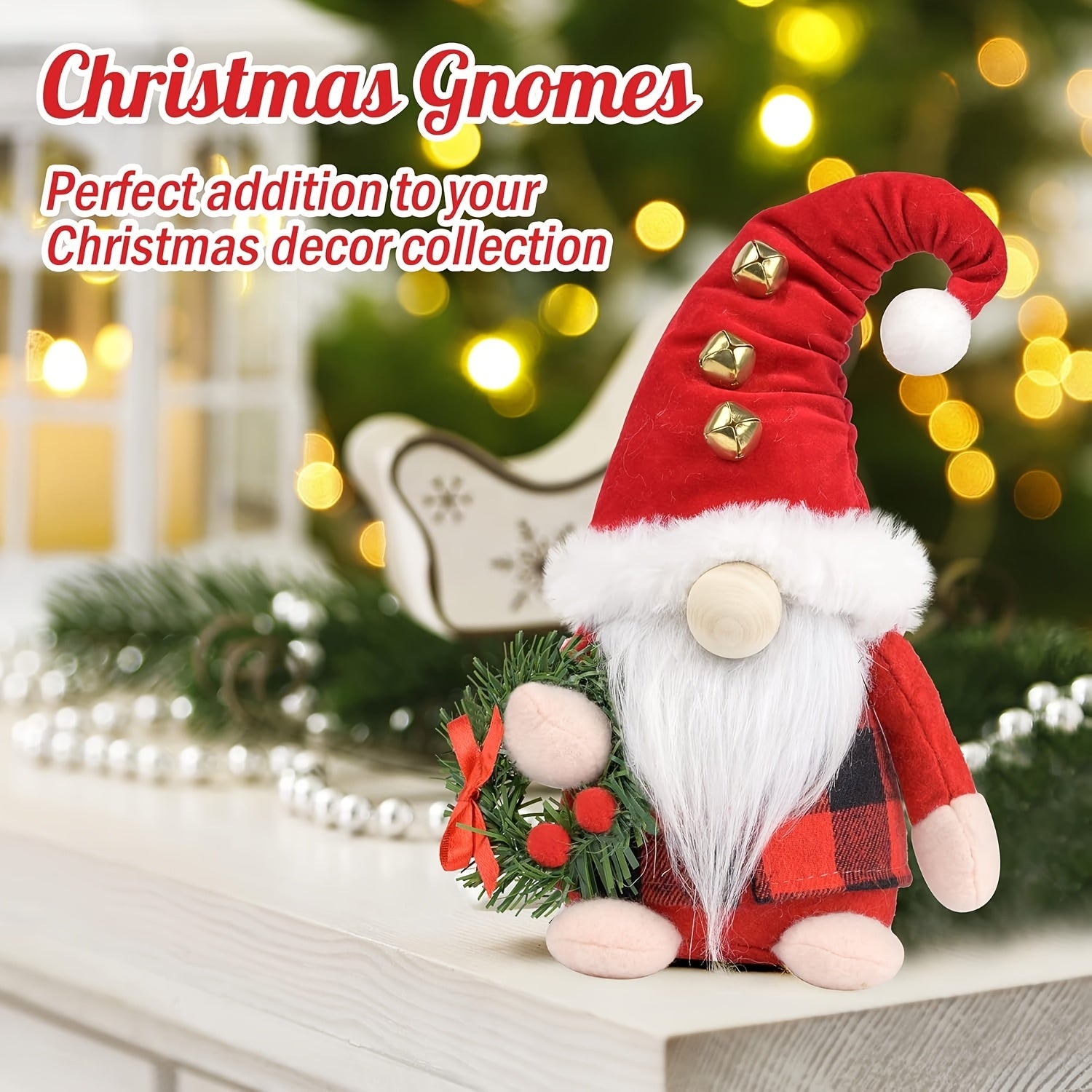 Handmade Glam Christmas Gnomes Plush Figurines, Polyester Scandinavian Elf Decorations, No Electricity Needed, for Festive Home Decor