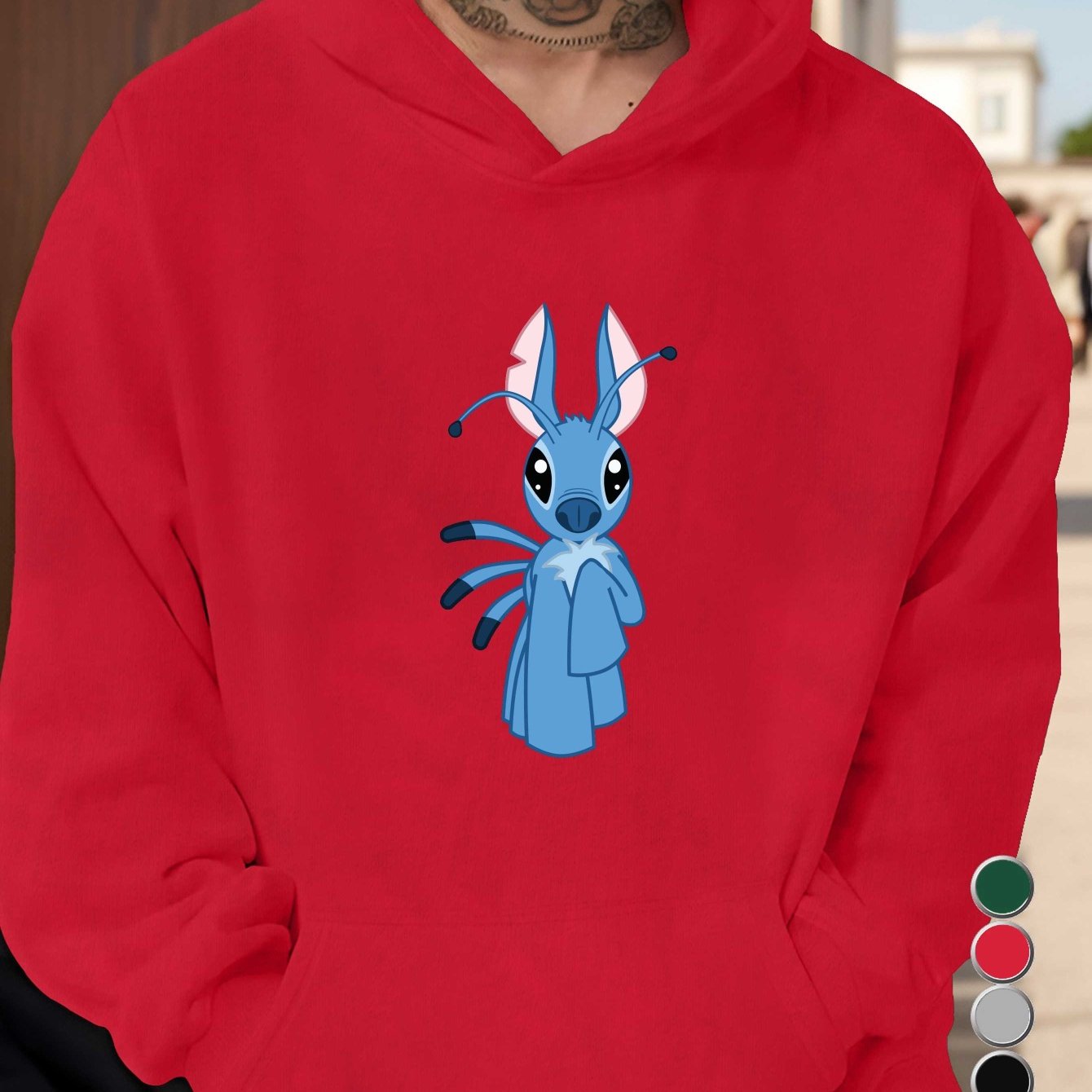 Disney Stitch Men's Graphic Hoodie - Vibrant Green Relaxed Fit Pullover with Front Pocket, 100% US Printed Casual Sweatshirt for Autumn/Winter, Autumn Winter Apparel, Autumn Clothing, Streetwear Style, Cozy Fabric, Streetwear