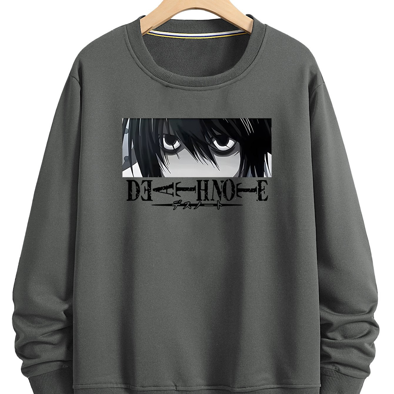 [Four seasons Comfy Death Note Sweatshirt] Japanese comic Death Note pattern Print Men's versatile Long Sleeve Comfy Sweatshirt Casual Top For four seasons Men's Clothing Outdoor
