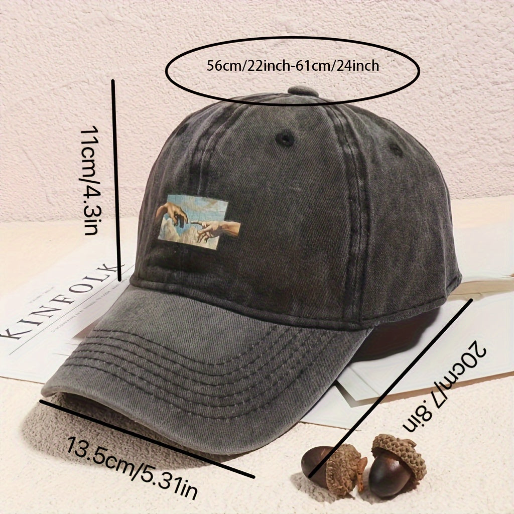 [Vintage Oil Painting Print Cap] Unisex Vintage Oil Painting Print Baseball Cap, Polyester Breathable Casual Embroidered Hat, Hand Washable, Flag Theme, Adjustable Fit