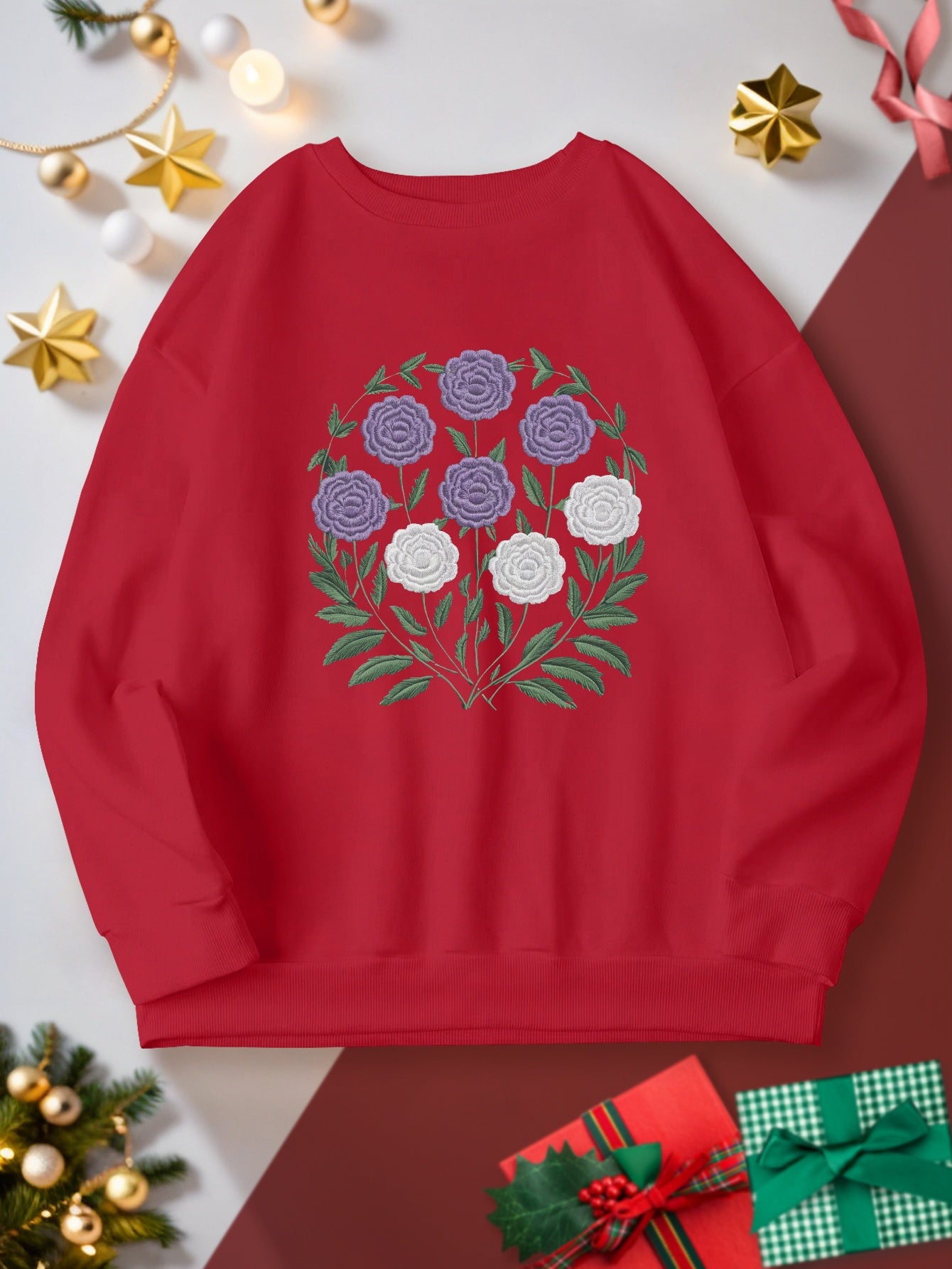 teediy Embroidered floral motif women's sweatshirts