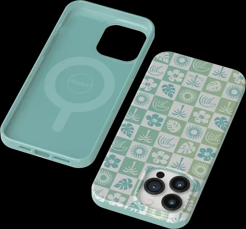 Casely iPhone Case | Coastal Checkers | Pura Vida Floral | Compatible with MagSafe | Bold Protective Design