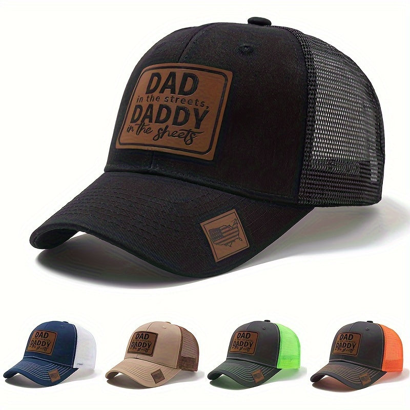 Curved Brim Baseball Cap - Breathable Mesh Trucker Hat with Dad Label, Snapback Closure, Casual Leisure Style for Outdoor Sports and Everyday Wear