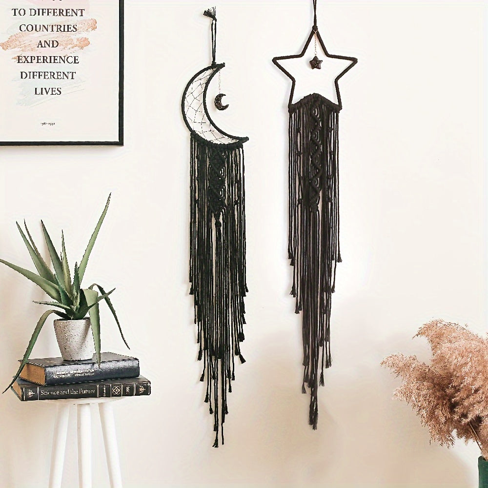 Set of 2pcs Hand-Woven XINGX and Moon Dream Catch Wall Hanging, Bohemian Home Decorative Wall Hangings Decoration, Suitable for Home Wedding Living Room Bedroom Holiday Gift Decorative Wall Hangings without Lights, Suitable f