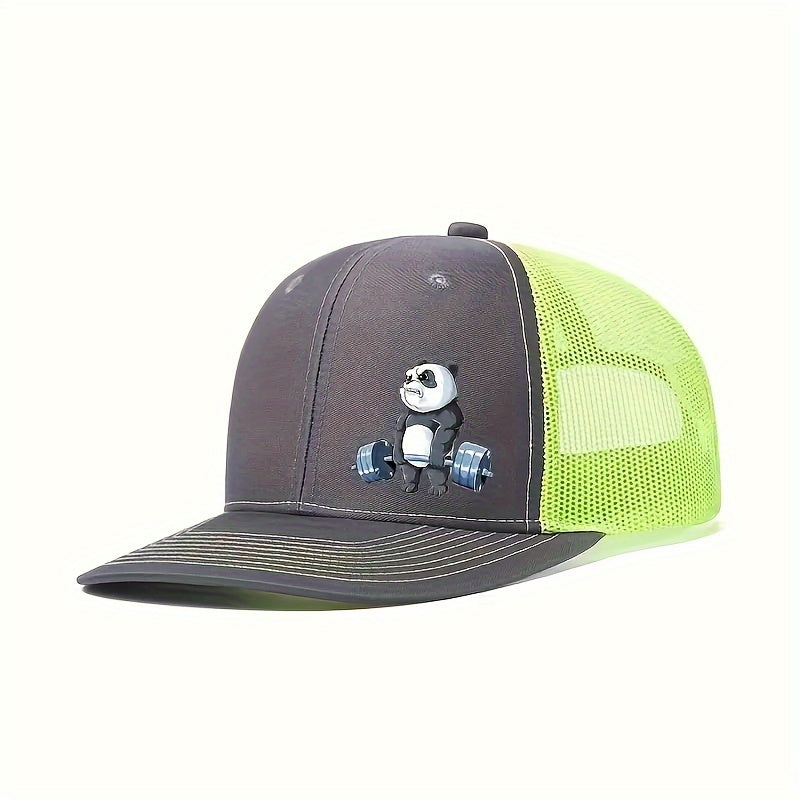 Panda-Themed Breathable Polyester Cap, Adjustable Snapback, Hand Washable, Ideal for Weightlifting & Outdoor Activities