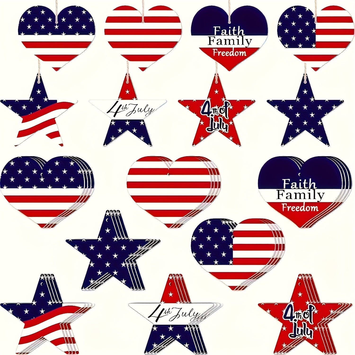Independence Day Patriotic Wooden Decorations, 4th Of July Wooden Decorations With String For Memorial Day Decorations, Veterans Day Independence Day Party Supplies