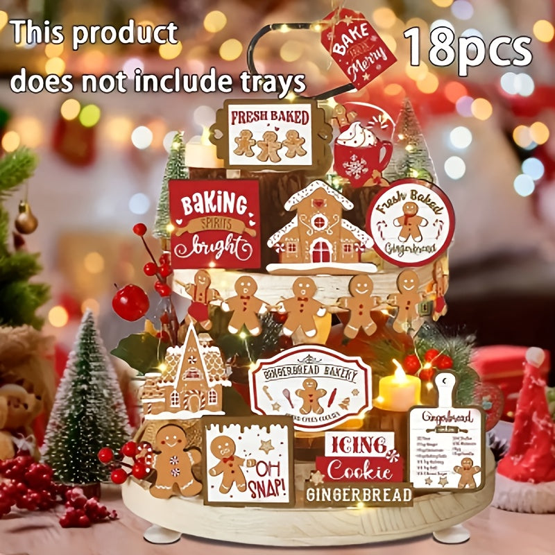 Classic Wooden Christmas Ornaments Set - Lacquered Finish, Arts Theme Decorative Tray Accents for Home & Desk, No Electricity or Batteries Required, Ideal for Christmas, Hanukkah, Easter, Thanksgiving, St. Patrick'S Day