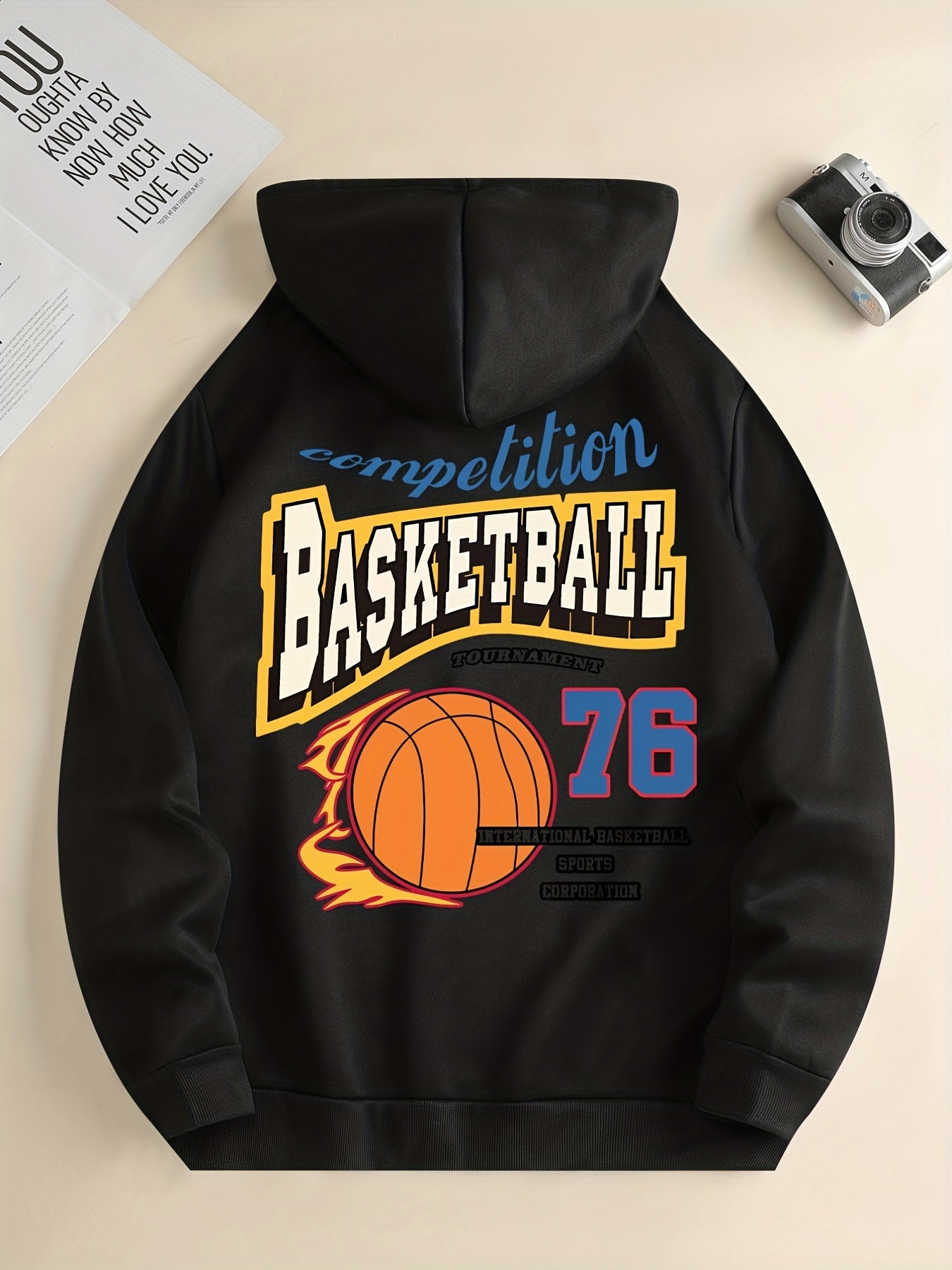 Funny 'Basketball 76' Print Hoodie, Hoodies For Men, Men'S Casual Pullover Hooded Sweatshirt With Kangaroo Pocket For Spring Fall Winter, As Gifts