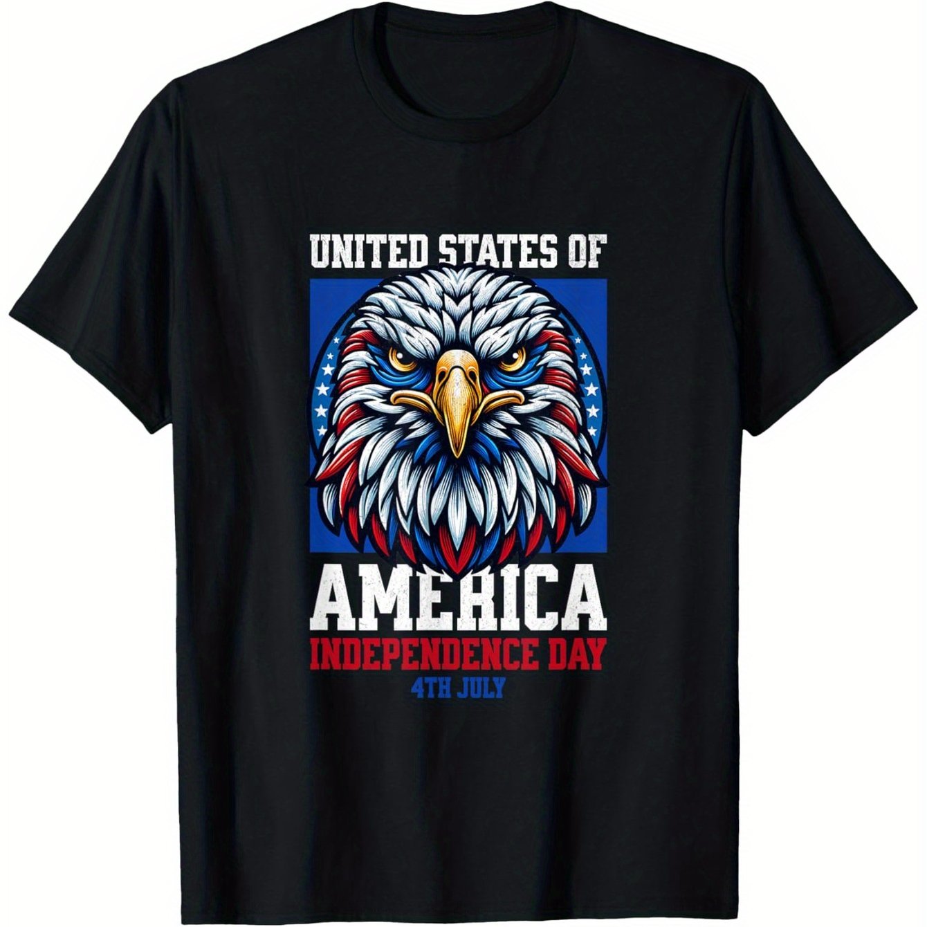 EAGLE AMERIICA INDEPENDENCE DAY T-Shirt Round Neck T-Shirt 100% Pure Cotton Breathable Machine Washable 180g Fabric weight Regular Size XL-XXXXXL T-Shirts, Plus Size