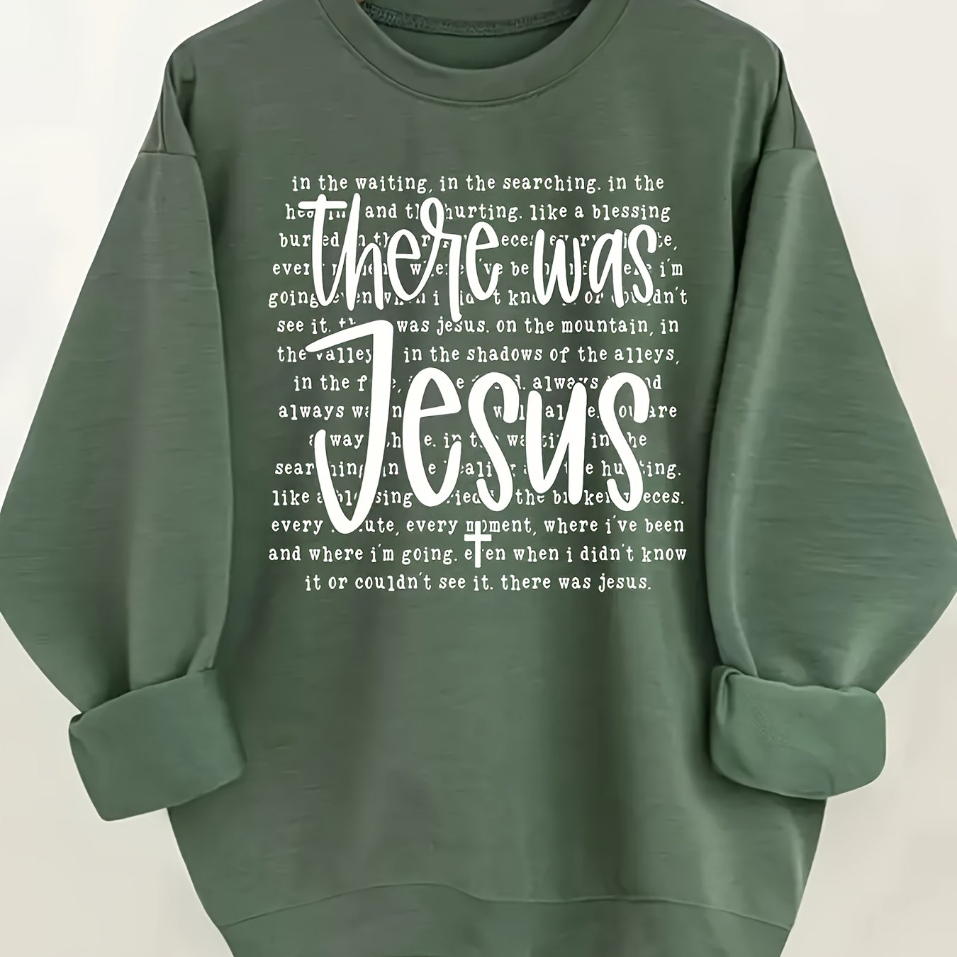 [Soft Sweatshirt] Soft Comfortable Women's Olive Green Monogram Letter Print Round Neck Sweatshirt | Machine Washable Casual All-Season Top, Easy Care Clothing, Long Sleeve Pullover